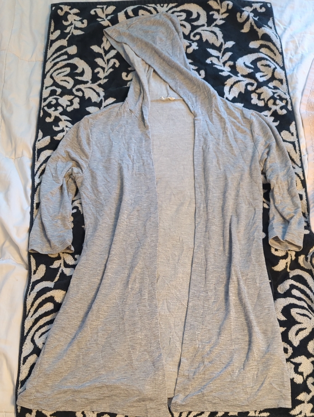 Light Gray Hooded Open-Front Women’s Sweater M/L